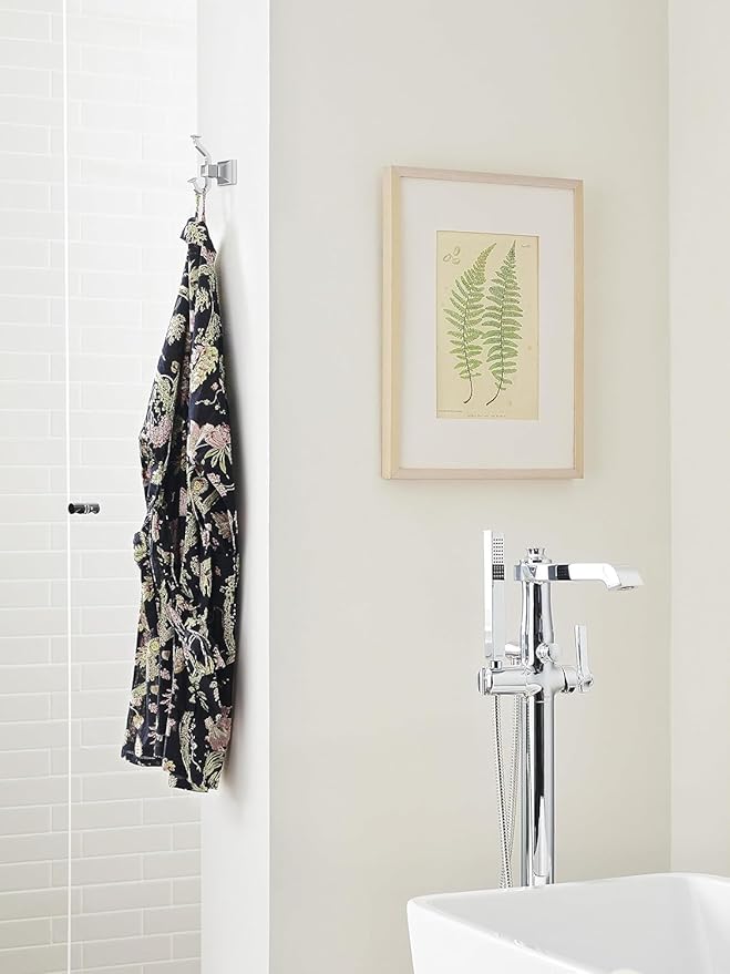 Amerock BH36020PN | Polished Nickel Single Robe Hook | 4-1/4 in. (108 mm) Length Towel Holder | Mulholland | Towel Hook for Bathroom | Bathroom Hardware | Bath Accessories