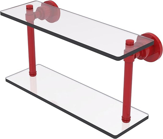 Allied Brass WS-2/16-FER Washington Square Collection 16 Inch Two Tiered Glass Shelf, Fire Engine Red