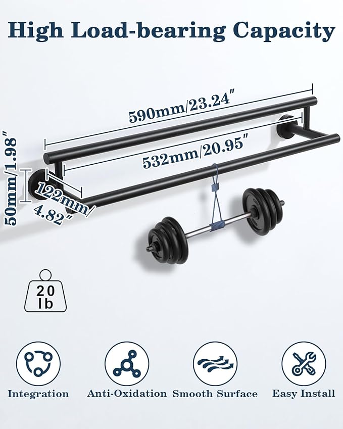 Alise Double Towel Bar Black,24" Towel Racks for Bathroom Wall Mounted,Bathroom Towel Rack SUS304 Stainless Steel Bathroom Towel Holder Quick Drying Hand Towel Holder Towel Bar for Walls