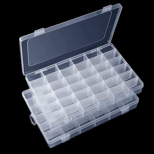 Benbilry 2 Pack 36 Grids Clear Storage Containers Plastic Organizer Box Craft Storage Boxes with Adjustable Dividers for Beads Organizer Art DIY Fishing Tackles Jewelry Crafts