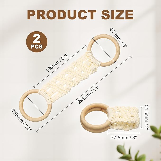 uxcell 2Pcs Kitchen Dish Towel Holder, 11"x3" Crochet Towel Ring with Hanging Loop for Cabinet House Oven Stove Door, Beige