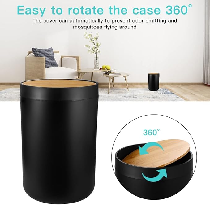 OTOSTAR Bathroom Accessories Set 8 Piece Bamboo Bathroom Accessory Set Bathroom Gift Set with 2 Qtip Holder Trash Can Soap Dispenser Toothbrush Holder Tumbler Cup Soap Dish Toilet Brush Holder (Black)