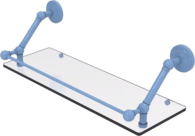Allied Brass PQN-1-24-GAL-FTB Prestige Que New 24 Inch Floating Glass Shelf with Gallery Rail, Flat Troll Blue