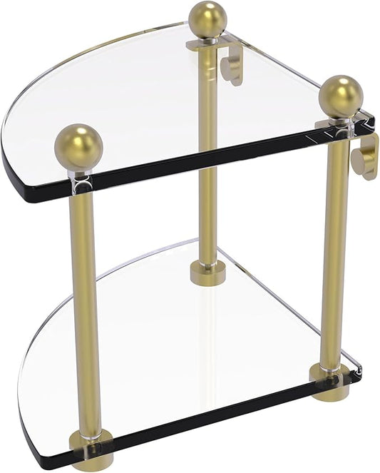 Allied Brass PR-3-SBR Two Tier Corner Glass Shelf, Satin Brass