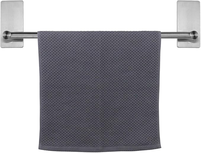 NearMoon Self Adhesive Bathroom Towel Bar- Stainless Steel Bath Wall Shelf Rack Hanging Towel Stick On Sticky Hanger Contemporary Style, NO Drilling (1 Pack, Brushed Nickel, 16-Inch Towel Rack)