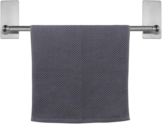 NearMoon Self Adhesive Bathroom Towel Bar- Stainless Steel Bath Wall Shelf Rack Hanging Towel Stick On Sticky Hanger Contemporary Style, NO Drilling (1 Pack, Brushed Nickel, 16-Inch Towel Rack)
