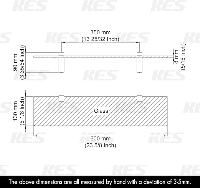 KES Glass Shelf for Bathroom & Coat Hook, Polsihed Finish, BGS3201S60-P2+A2164-P2