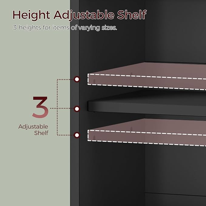 MAHANCRIS Bathroom Wall Cabinet, Farmhouse Medicine Cabinets with Sliding Door, Wall Mounted Storage Cabinet with Adjustable Shelf and Towel Bar, for Bathroom, Living Room, Kitchen, Black