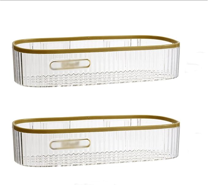 Storage 2 Plastic Shelves for toiletries, Single Layer wall Mounted Transparent Plastic Storage Shelves, Non Perforated, Simple Bathroom Shelves Decor(Clear)