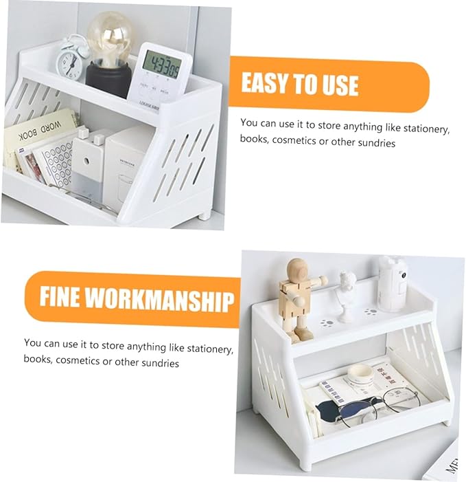 Housoutil Home Use Desktop Cosmetics Storage Rack Two Organizer for Sundries Makeup and Office Supplies Easy to Clean Space-saving Design for Bathroom and Vanity