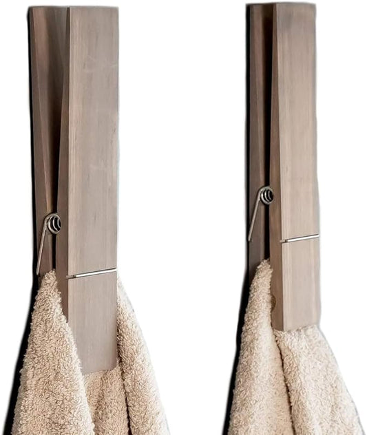 Giant Clothespin Bathroom Towel Holder | Huge 12” Clothes pin | Farmhouse Bathroom décor | Laundry Room or Nursery décor | Towel Rack or Hook | Bathroom Accessories wall décor (2 Classic Gray)