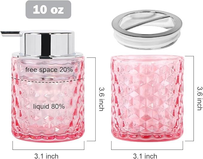 Bathroom Accessories Set, 3pcs Pink Glass Bathroom Accessory Set,Toothbrush Holder, Foaming Soap Dispenser and Tumbler, Silver Bathroom Decor Sets for Organizer, Home Apartment Gift