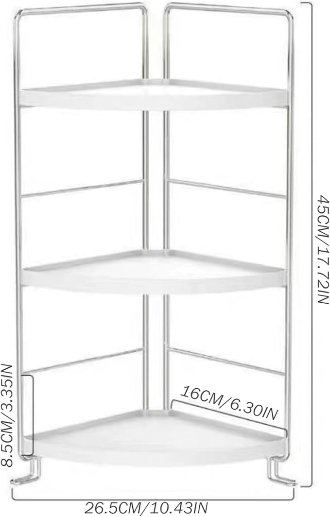 Corner Bathroom Counter Organizer, 3-Tier Fan-Shaped Corner Counter Shelf, Cosmetic & Makeup Storage White Bathroom Shelf for Kitchen Supplies