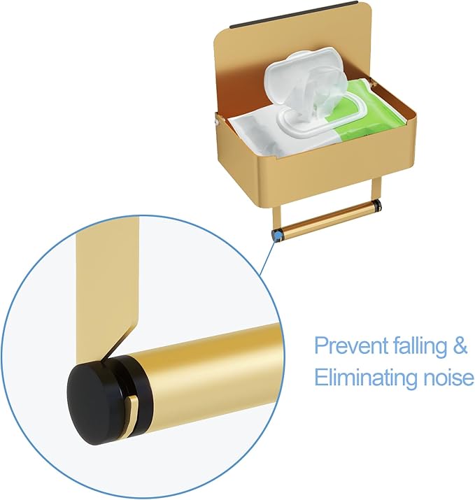 JUYSON Toilet Paper Holder with Shelf, Flushable Wipes Dispenser Fits for Bathroom Wipe Storage, Keep Your Wipes Hidden Out of Sight - SUS304 Stainless Steel Wall Mount Organizer (Color Gold)