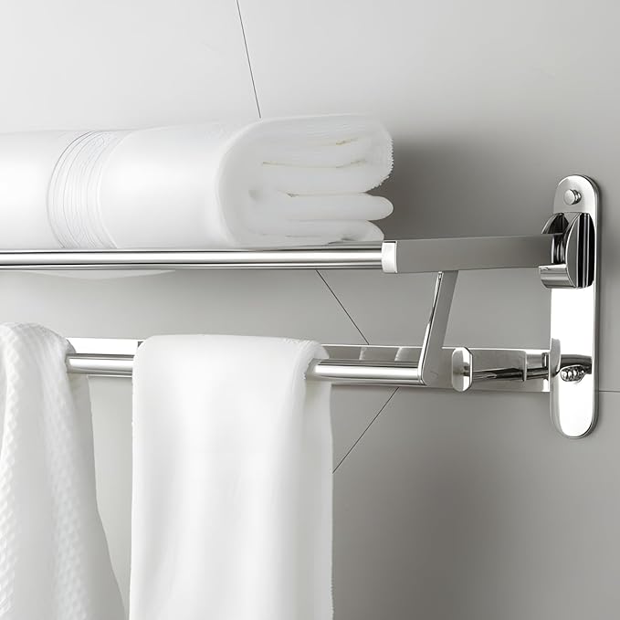 Roshan Handcrafted and Hand Polished Multi Purpose Towel Rack, Rust Proof and Peel Resistant Towel Shelf, Includes 2 Handmade Hooks (3, Silver)
