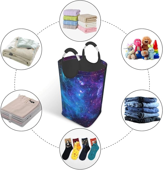 Blue Sky Laundry Basket Starry Sky Foldable Laundry Hamper Blue Galaxy Collapsible Laundry Baskets with Handles Clothes Hamper Laundry Tote Bag for Dorm Family Storage Bin 50L