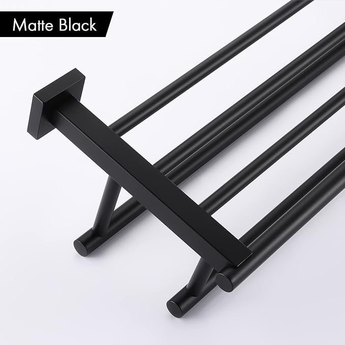 KES Towel Rack with Double Towel Bar 24 Inch Bathroom Hotel Shower Shelf SUS304 Stainless Steel Modern Wall Mounted Holder Matte Black, A2112S60-BK