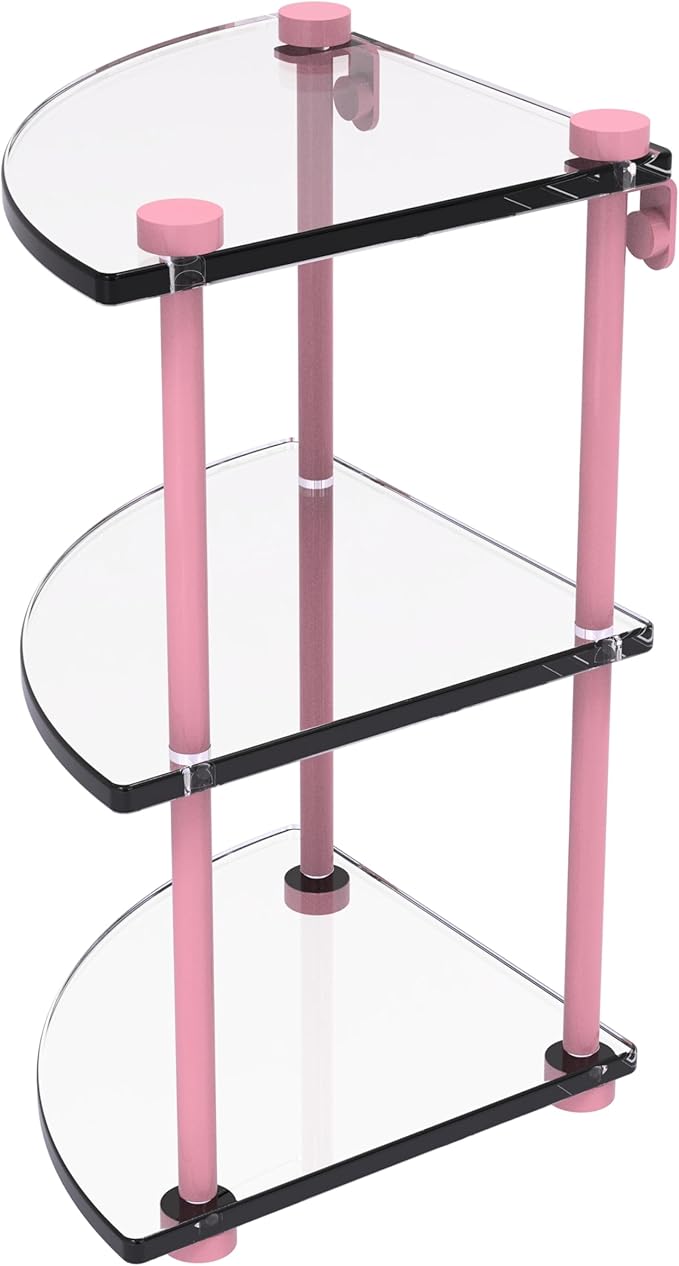 Allied Brass NS-6-PNK Three Tier Corner Glass Shelf, Pink