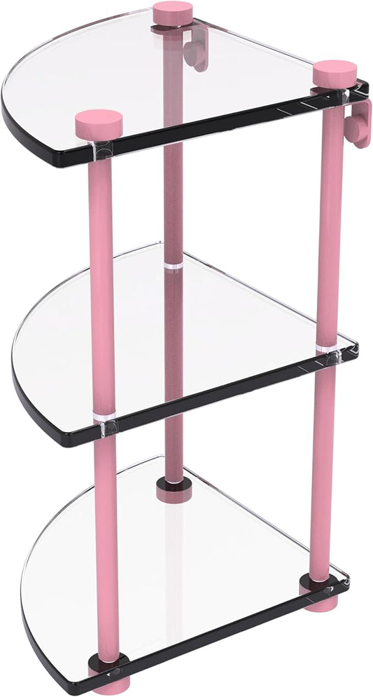 Allied Brass NS-6-PNK Three Tier Corner Glass Shelf, Pink