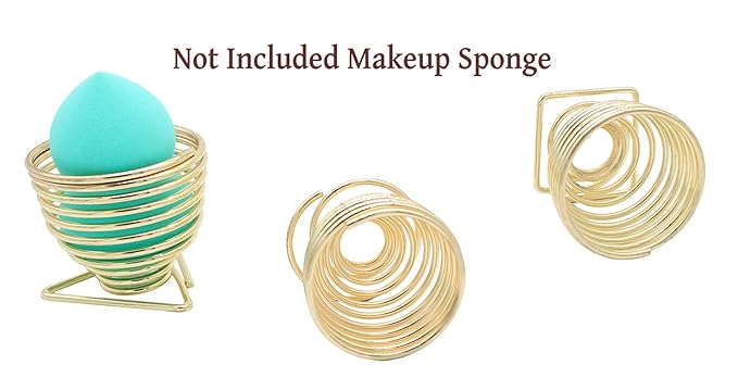 XIAOYU Makeup Sponge Holder, Egg Powder Puff Display Drying Racks Stand Cosmetic Tool Storage, Pack of 3, Gold