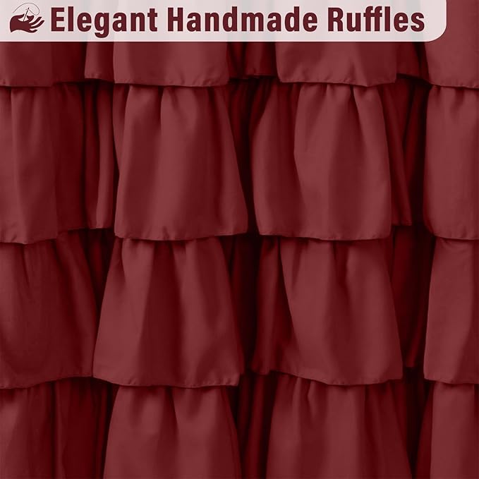 Seasonwood Burgundy Shower Curtain with Nature Buttons Extra Long Shower Curtain Ruffle Shower Curtains Farmhouse Shower Curtains for Bathroom 72" W x 84" L,Burgundy/Red