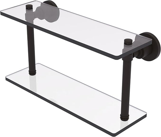 Allied Brass WS-2/16-ORB Washington Square Collection 16 Inch Two Tiered Glass Shelf, Oil Rubbed Bronze