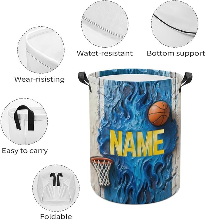 Personalized Basketball Laundry Hamper Custom Name Funny Dirty Clothes Laundry Basket Portable Storage Basket For Home Bathroom Family Basketball Lovers Xmas Birthday (style 13)