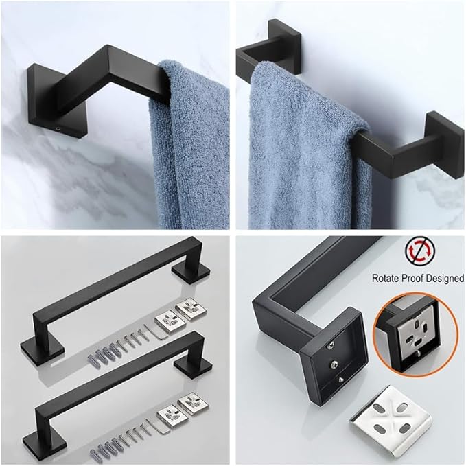 12 Inch Towel Bar 2 Pack for Bathrooms 12/16/20/24/28/32/36 Inch Stainless Steel 304 Matte Black Towel Holder Modern Square Towel Rod Rustproof Wall Mount (2, Matte Black, 12 Inch)