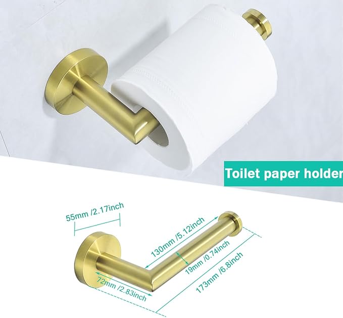 Brushed Gold Bathroom Hardware Accessories Set 4 Pieces Bath Towel Bar Set with 18 Inch Towel Bar,Toilet Paper Holder,Towel Hooks,SUS 304 Stainless Steel Wall Mounted Bathroom Towel Rack Set