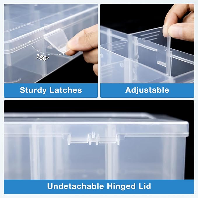 Benbilry 2 Pack 15 Grids Clear Storage Containers Plastic Organizer Box Craft Storage Boxes with Adjustable Dividers for Beads Organizer Art DIY Fishing Tackles Jewelry Crafts