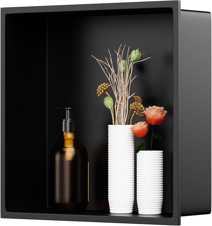 Black Shower Niche 12"X12", Stainless Steel Wall-Inserted Niche Bathroom Shelf, No Tile Needed Recessed Niche Shower for Bathroom, Living Room, Kitchen for Storage