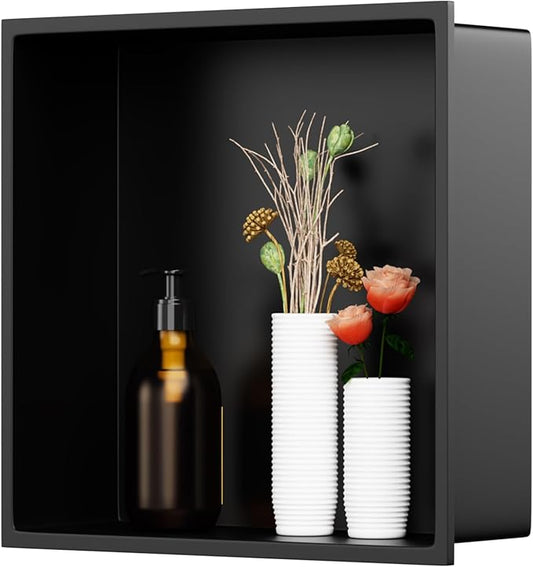 Black Shower Niche 12"X12", Stainless Steel Wall-Inserted Niche Bathroom Shelf, No Tile Needed Recessed Niche Shower for Bathroom, Living Room, Kitchen for Storage