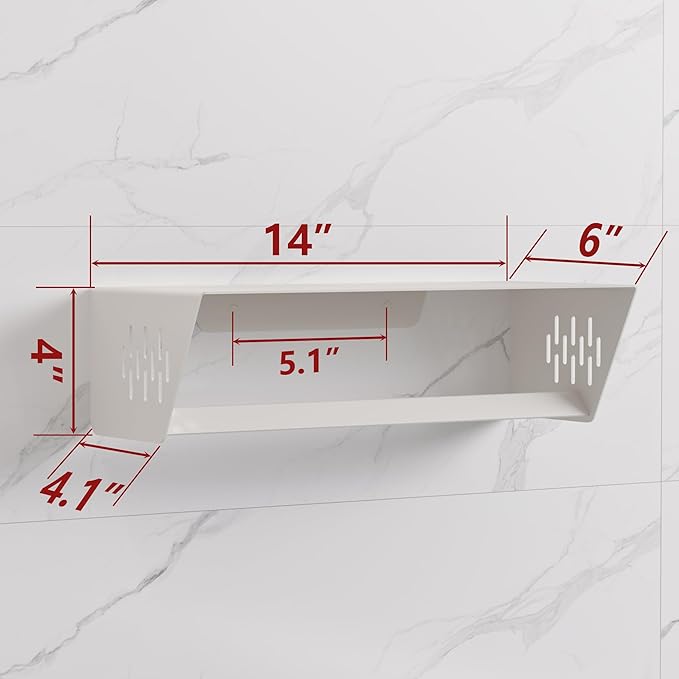 Qeke Bathroom Lavatory Towel Rack, Wall Mount Towel Holder Towel Hanger Shelf with Towel Bar, SUS 304 Stainless Steel Towel Rack for Bathroom and Lavatory, Matte White, 14 Inch