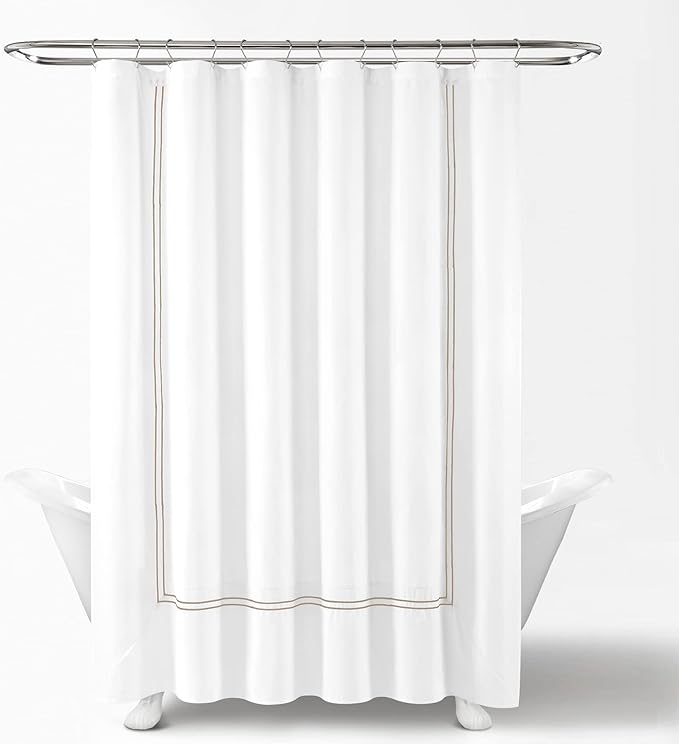 Lush Decor Hotel Collection Shower Curtain Single 72" W x 72" L White & Wheat - White Shower Curtains for Bathroom - Bathroom Curtain - Modern Decor