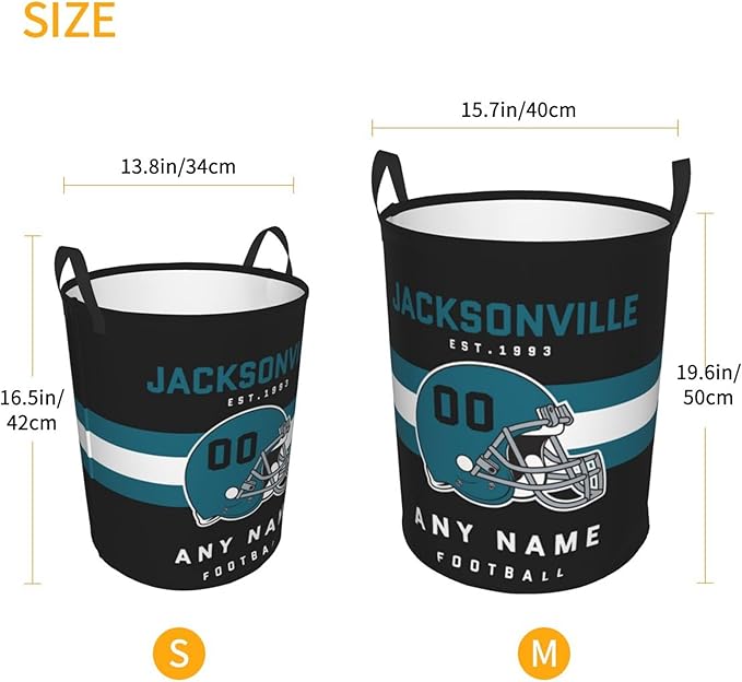 Custom Jacksonville Laundry Hamper - Personalized Football Style Laundry Basket - Customized Name And Number - Dirty Clothes Hamper Waterproof Large Capacity Hamper for Bedroom Bathroom Living Room