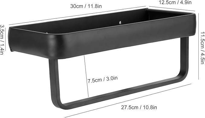 30cm Bathroom Shelf, Wall Mounted Storage Rack, Aluminum Material, with Heightened Fence Design, Ideal for Home Bathrooms (Single Layer with Pole)