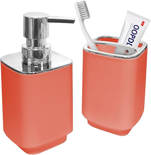 2Pack Orange Bathroom Accessories Set, Bohemian Bathroom Sink Set, Contain Soap Dispenser, Toothbrush Holder, Bathroom Toothbrush Holder Set