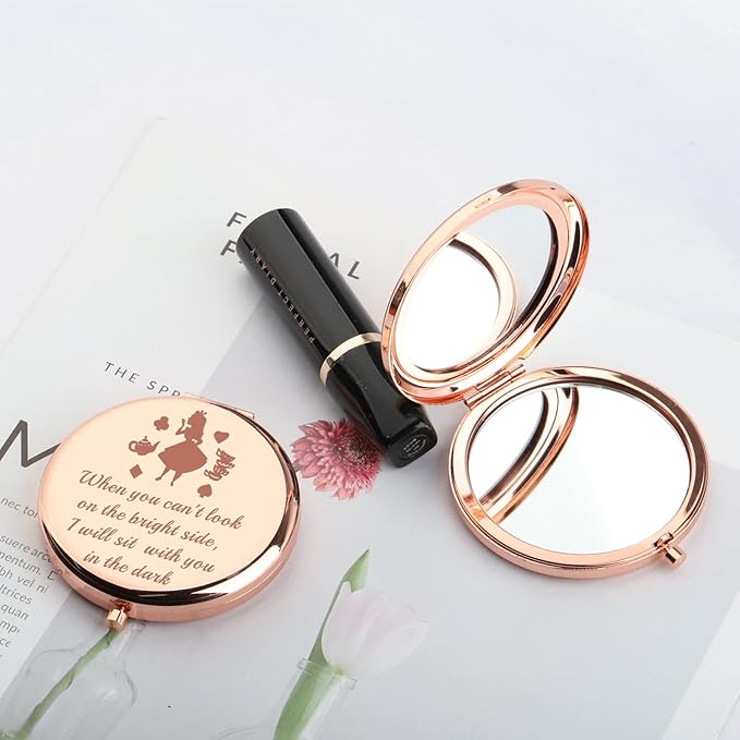 AKTAP Fairy Tale Gifts Princess Fans Compact Mirror I Will Sit with You in The Dark Makeup Mirror for Women