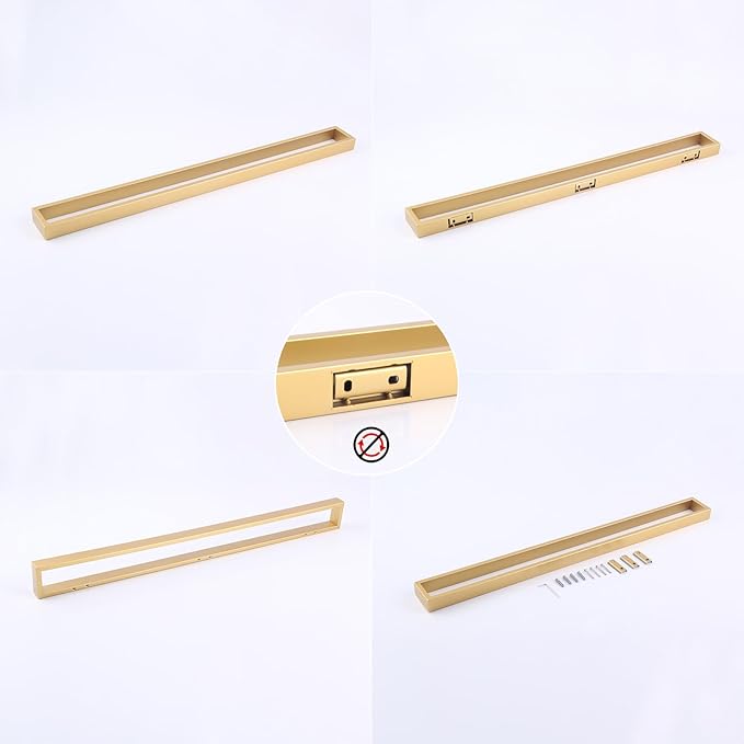GERZWY 30-Inch Towel Bar, Gold Stainless Steel Modern Square Style Bath Towel Bar Wall Mount HG17702-BE