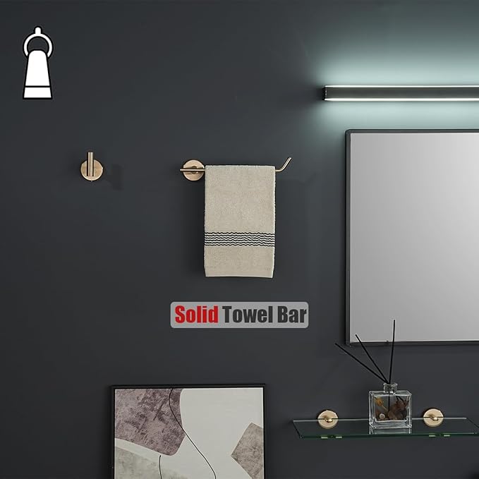 JQK Hand Towel Bar, Champagne Bronze Stainless Steel Towel Ring Holder for Bathroom, 9 Inch Wall Mount Right Hand, TR100-CB