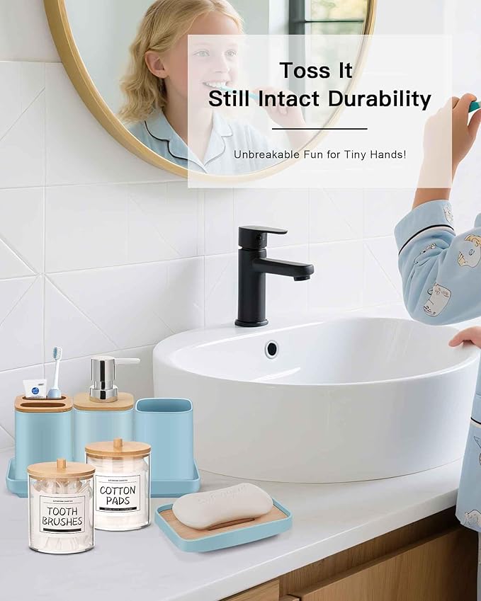 IMAVO Bathroom Accessories Set, Non-Slip Absorbent Blue Bathroom Rugs and Waterproof Shower Curtain with Hooks,Complete Bathroom Set for Bathroom Décor