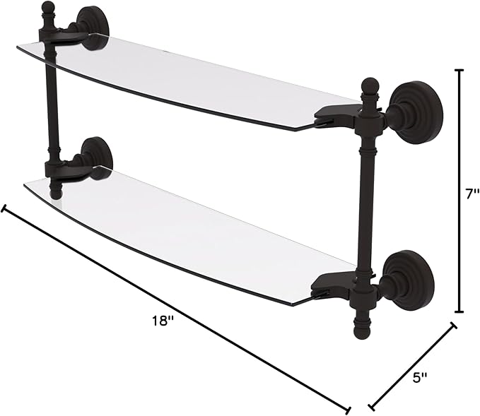 Allied Brass RW-34/18-ORB Retro Wave Collection 18 Inch Two Tiered Glass Shelf, Oil Rubbed Bronze