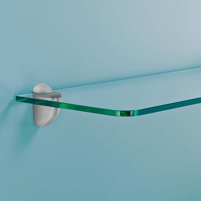 Glass Shelves - Tempered Safety Glass Shelves for Bathroom, Choose Over 20 Shelf Brackets and Multiple Shelf Sizes - Jam Style - 23.6 x 7.9 in - Silver Clip