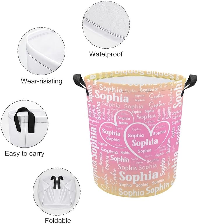 Personalized Laundry Baskets,Custom Name Gifts,Colorful Laundry Hamper for Kids Baby Adults,Collapsible Clothes Storage Organizer,One Size
