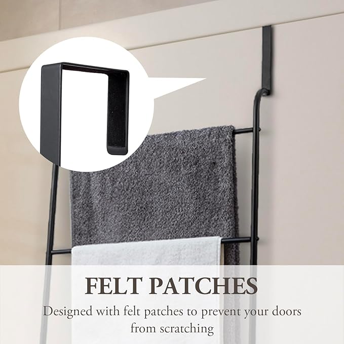 MyGift Over the Door Towel Rack, 3 Tier Modern Triple Towel Holder, Space Saving Bathroom/Laundry Room Clothes Drying Rack, Over Cabinet Towel Bar Hanger, Matte Black Metal