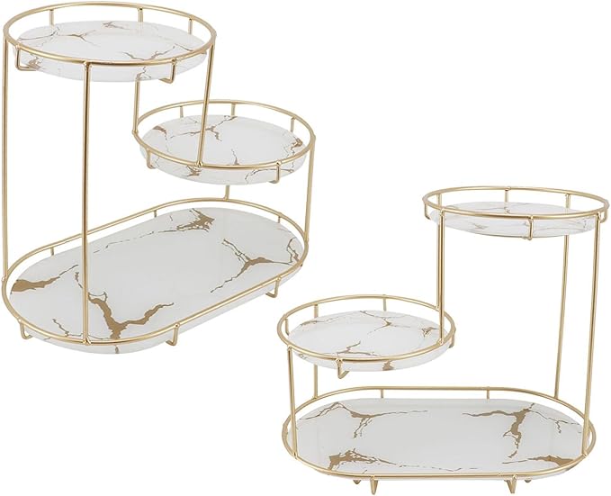 Keenso Practical Iron and Glass Makeup Shelf for Bathroom, Countertop, Skin Care Shelf, Versatile, Stylish Design (White Base)