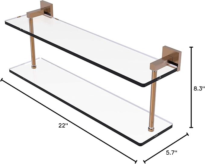 Allied Brass MT-2-22 Montero Collection 22 Inch Two Tiered Glass Shelf, Brushed Bronze