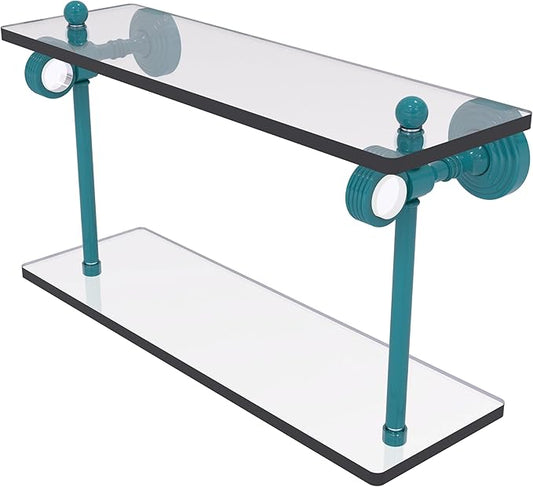 Allied Brass PG-2G-16-GLT Pacific Grove Collection 16 Inch Two Tiered Glass Shelf with Grooved Accents, Glokzin Teal