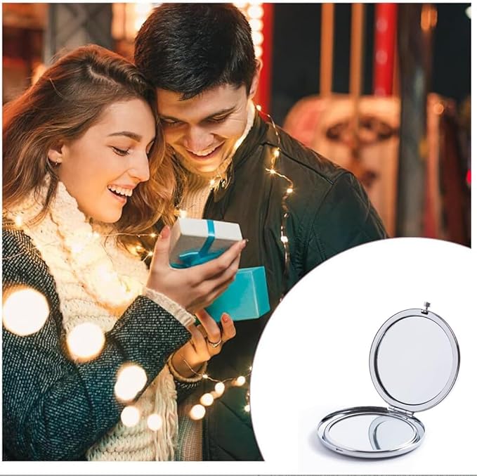 Pocket Mirror, 2 x 1x Magnification Compact Travel Makeup Mirror, Perfect for Purse, Pocket and Travel (Silver)