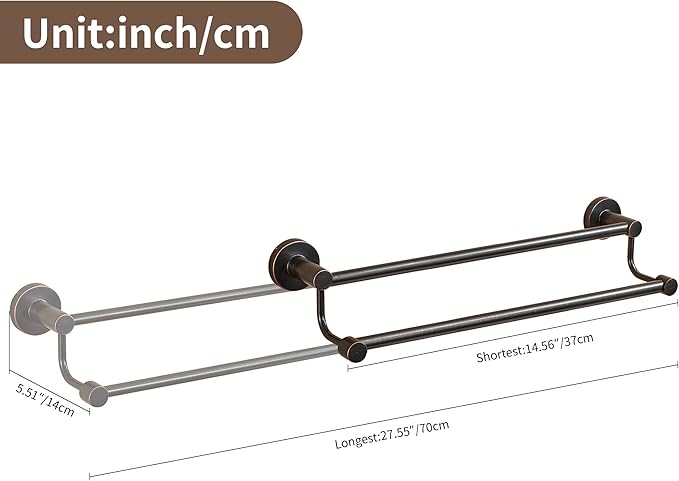 BigBig Home Bronze Double Towel Bar, Oil Rubbed Towel Holder Adjustable 15 to 28 Inch Bathroom, Rustic SUS 304 Stainless Steel Towel Rack for Wall Mounted Farmhouse ORB